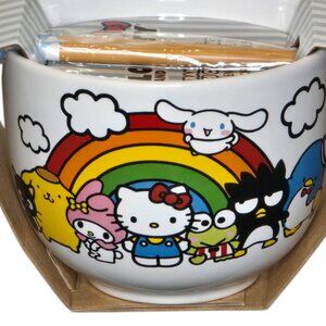 Hello Kitty & Friends Rainbow Ramen Bowl With Chopsticks Sanrio Ceramic Noodle B